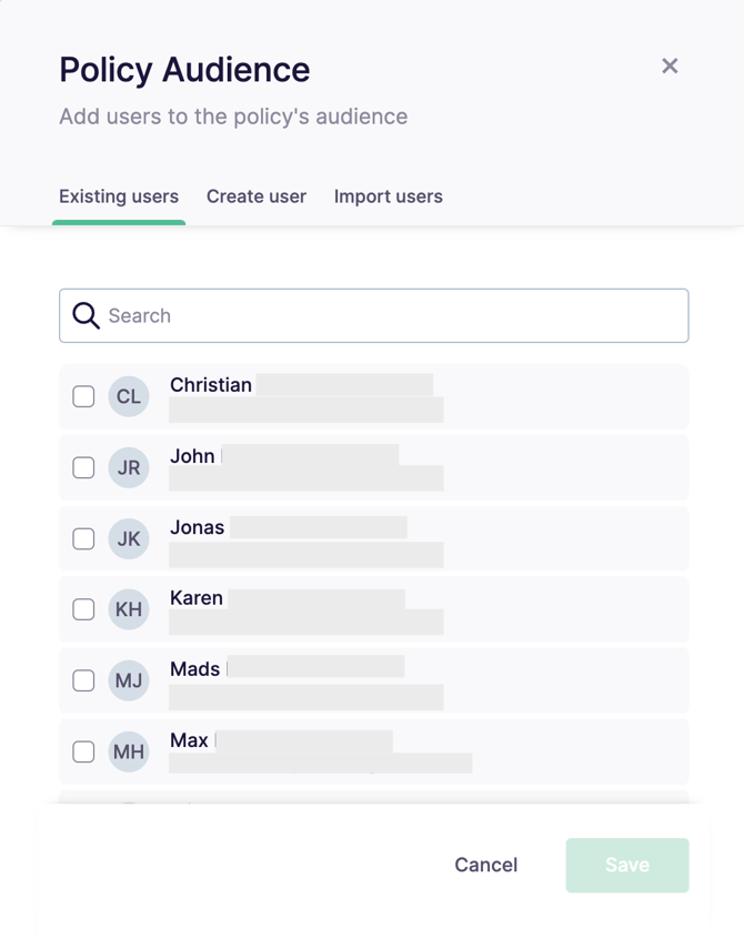 Sending a new policy ENG - select audience