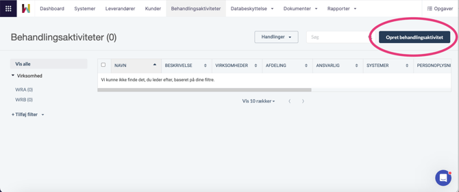 Find vej ind i og omkring i behandlingsaktiviteter i Wired Relations DA - Opret behandlingsaktivitet