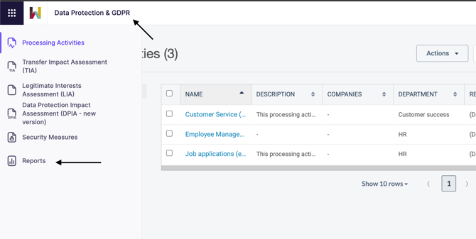 How to export the Record of Processing Activities ENG - Report button