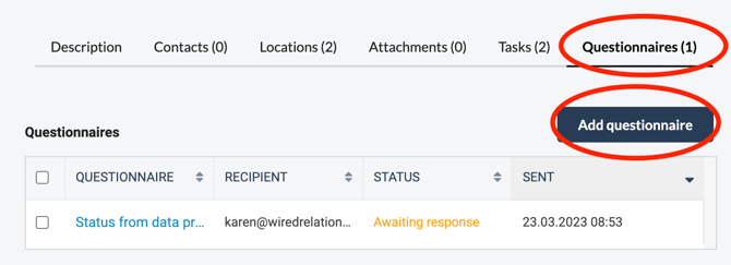 How to efficiently manage your vendors in Wired Relations ENG - Send questionnaire