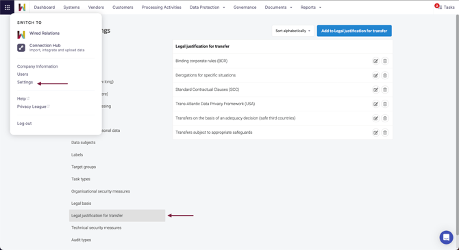 Mapping Third Country Transfers ENG - Settings legal transfer